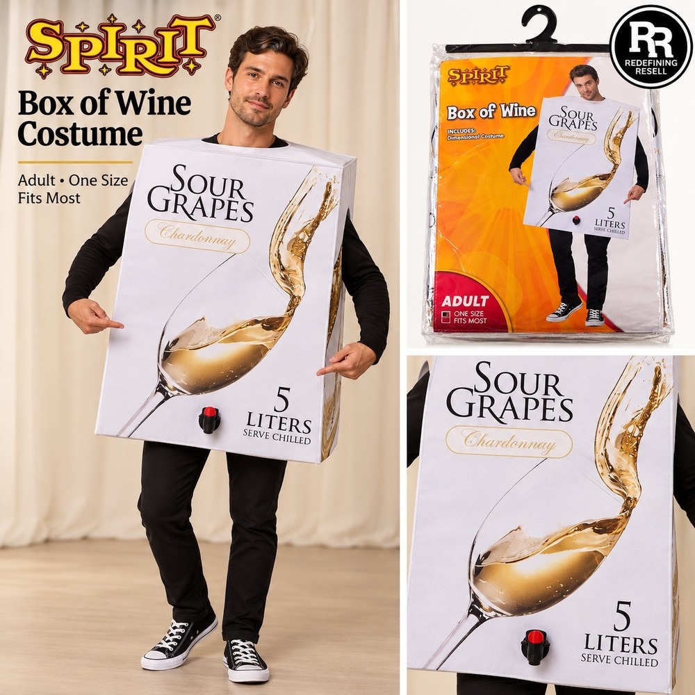 Spirit Halloween Box of Wine Costume Adult One Size Sour Grapes Chardonnay